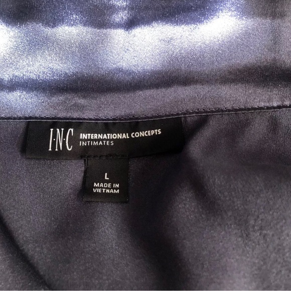 INC INTERNATIONAL CONCEPTS Sz L Satin Notch-Collar Shorts Pajamas Set Blue - Picture 3 of 7